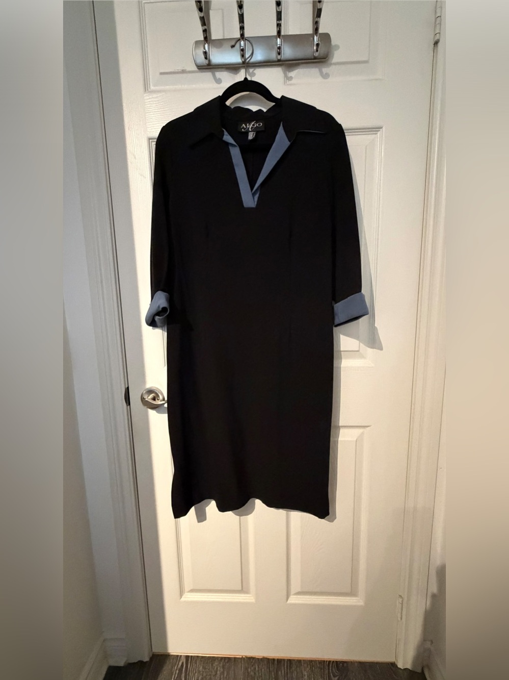 Algo Black Shift Dress Blue Trim Side Zip Size 16 Made in Canada